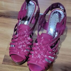 BCBG Platform Stack Sandals 5" Stacked Heels Size 6 Magenta Like new